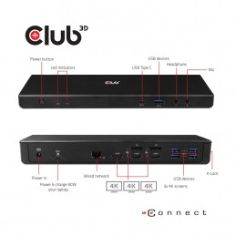Club3D Csv-1562 Stacja Dokująca Dokujący Usb 3.2 Gen 1 (3.1 Gen 1) Type-C Czarny