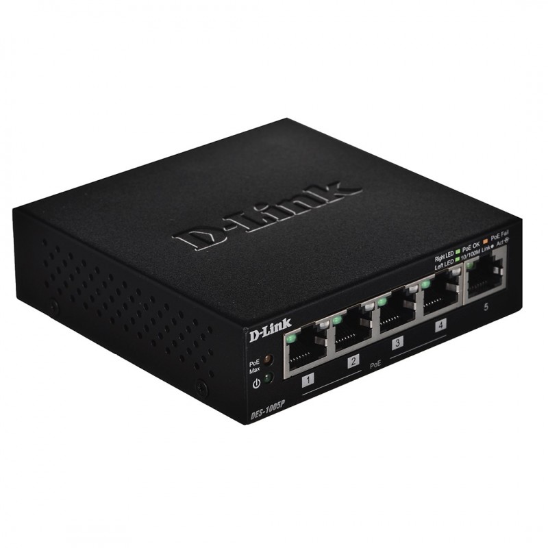 D-Link Des-1005P - Niezarządzany - L2 - Fast Ethernet (10/100) - Pełny Dupleks - Power Over Ethernet (Poe)