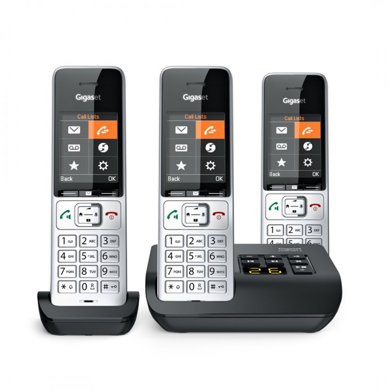 Telefon Bezprzewodowy Gigaset 500A Comfort Trio - Automatyczna Sekretarka - Eco Dect\gap\cat-Iq - Srebrny + 2 Dodatkowe Słuchawk