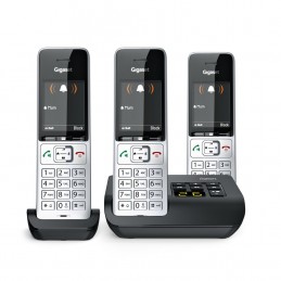 Telefon Bezprzewodowy Gigaset 500A Comfort Trio - Automatyczna Sekretarka - Eco Dect\gap\cat-Iq - Srebrny + 2 Dodatkowe Słuchawk