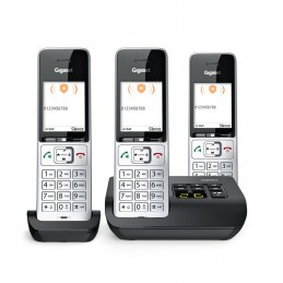Telefon Bezprzewodowy Gigaset 500A Comfort Trio - Automatyczna Sekretarka - Eco Dect\gap\cat-Iq - Srebrny + 2 Dodatkowe Słuchawk