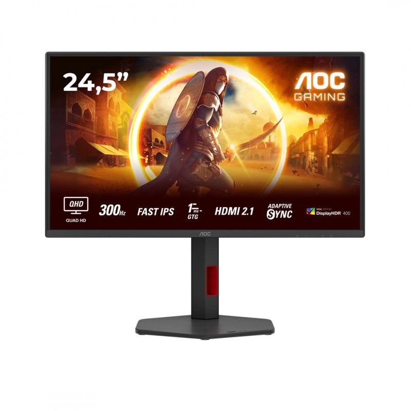 Monitor Aoc Q25G4Sr, 24,5 Cali, Ips, Złącze Qhd, 16:9, 300 Hz, 1 Ms, 2560 X 1440 Pikseli, 400 Cd/m2, Ilość Portów Hdmi: 2, Czarn
