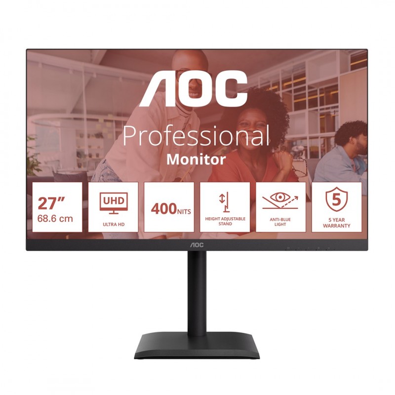 Aoc E4 U27E4Cv Monitor Komputerowy 68,6 Cm (27") 3840 X 2160 Px 4K Ultra Hd Led Czarny