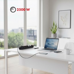 Maclean Listwa Zasilająca, Przedłużacz5 Gniazd + 3Xusb, 110-240V Ac 50/60Hz, 2.1A Max 2500W, 1,5M, Czarna Mce395 B