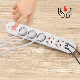 Maclean Listwa Zasilająca Przedłużacz5 Gniazd + 3Xusb, 110-240V Ac 50/60Hz, 2.1A Max 2500W, 1,5M, Biała Mce395 W