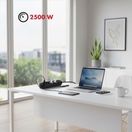 Maclean Listwa Zasilająca, Przedłużacz 3 Gniazda + 3Xusb, 110-240V Ac 50/60Hz, 2.1A Max 2500W, 1,5M, Czarna Mce394 B