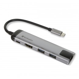 Verbatim 49141 stacja dokująca USB 3.2 Gen 1 (3.1 Gen 1) Type-C Czarny, Srebrny